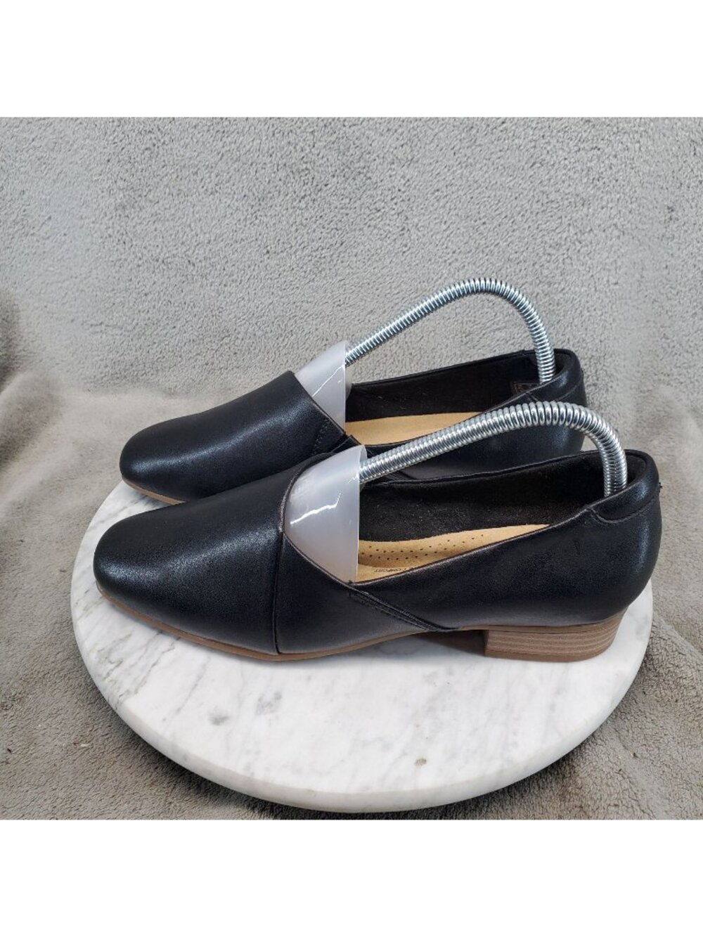 Clarks Shoes Womens Size 7 Juliet Palm Black Leather Slip On Loafers *Read*